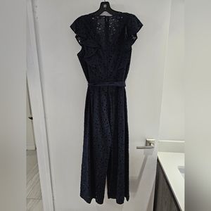 Rebecca Taylor Embroidered Navy Jumpsuit (Size 10)